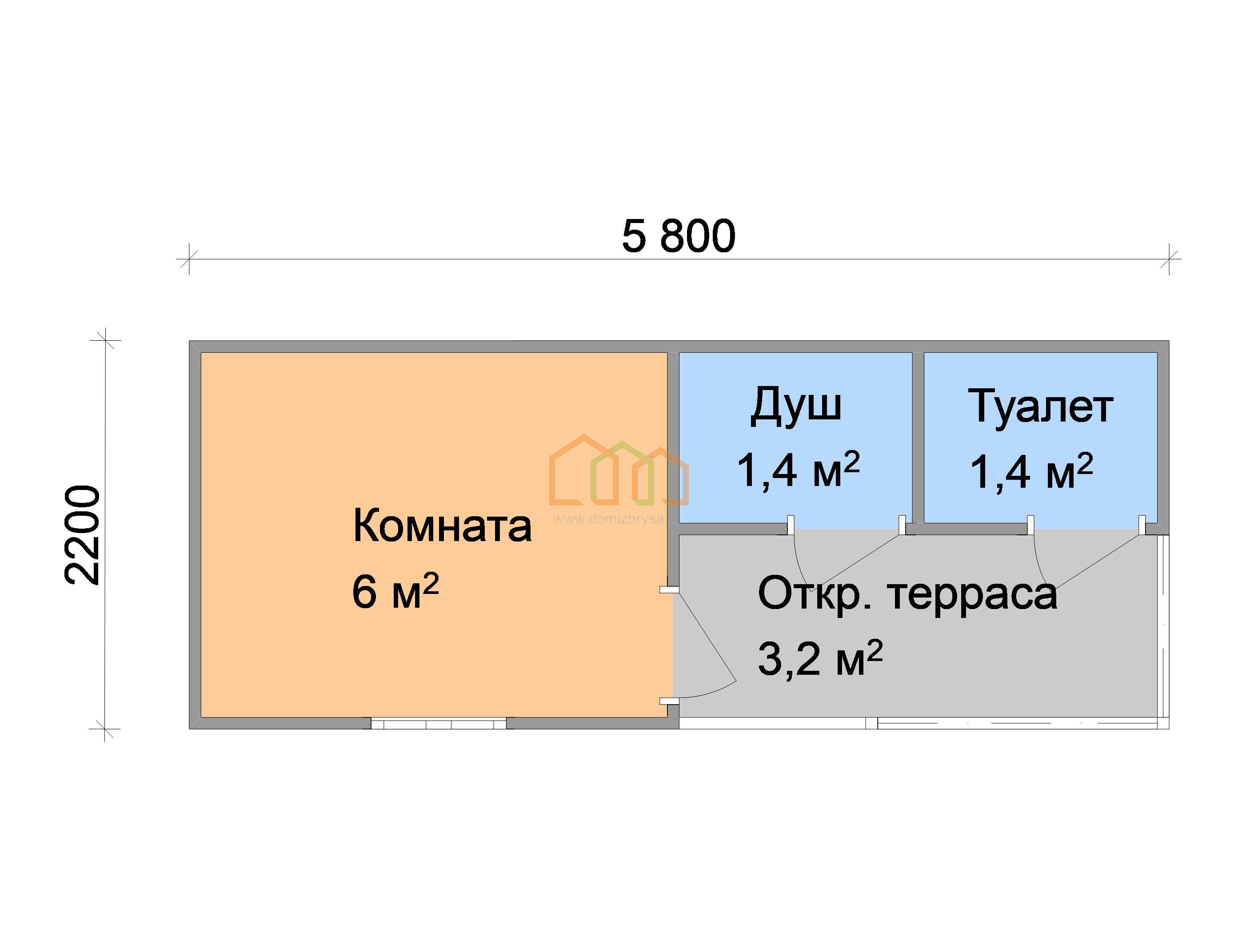 Дачная бытовка Василёк - 9 5.8x2.2 Площадь: 12.76 м² с крыльцом в готовом  виде с душем и туалетом под ключ в Владимире и области